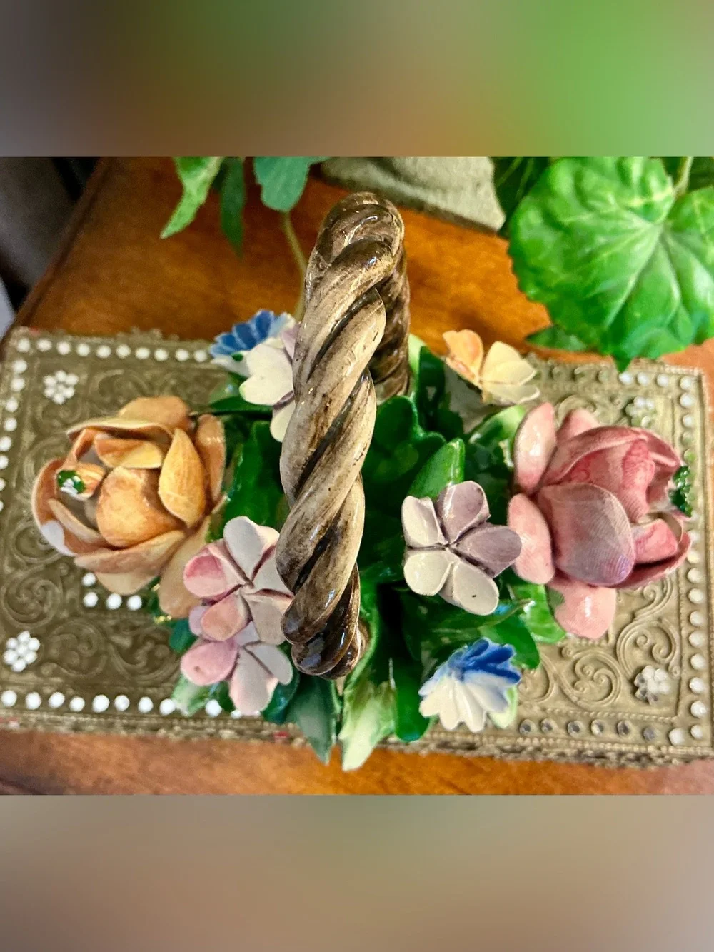 Lovely Vintage Capodimonte Porcelain Floral Basket Made in Italy